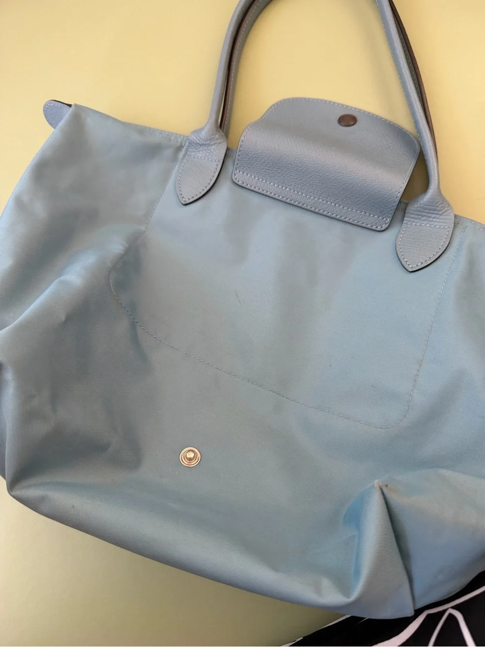 Longchamp Light Blue Nylon Tote with Leather Trim
